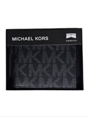 Michael Kors Jet Set Men's Black Grey Monogram Slim Bifold Wallet